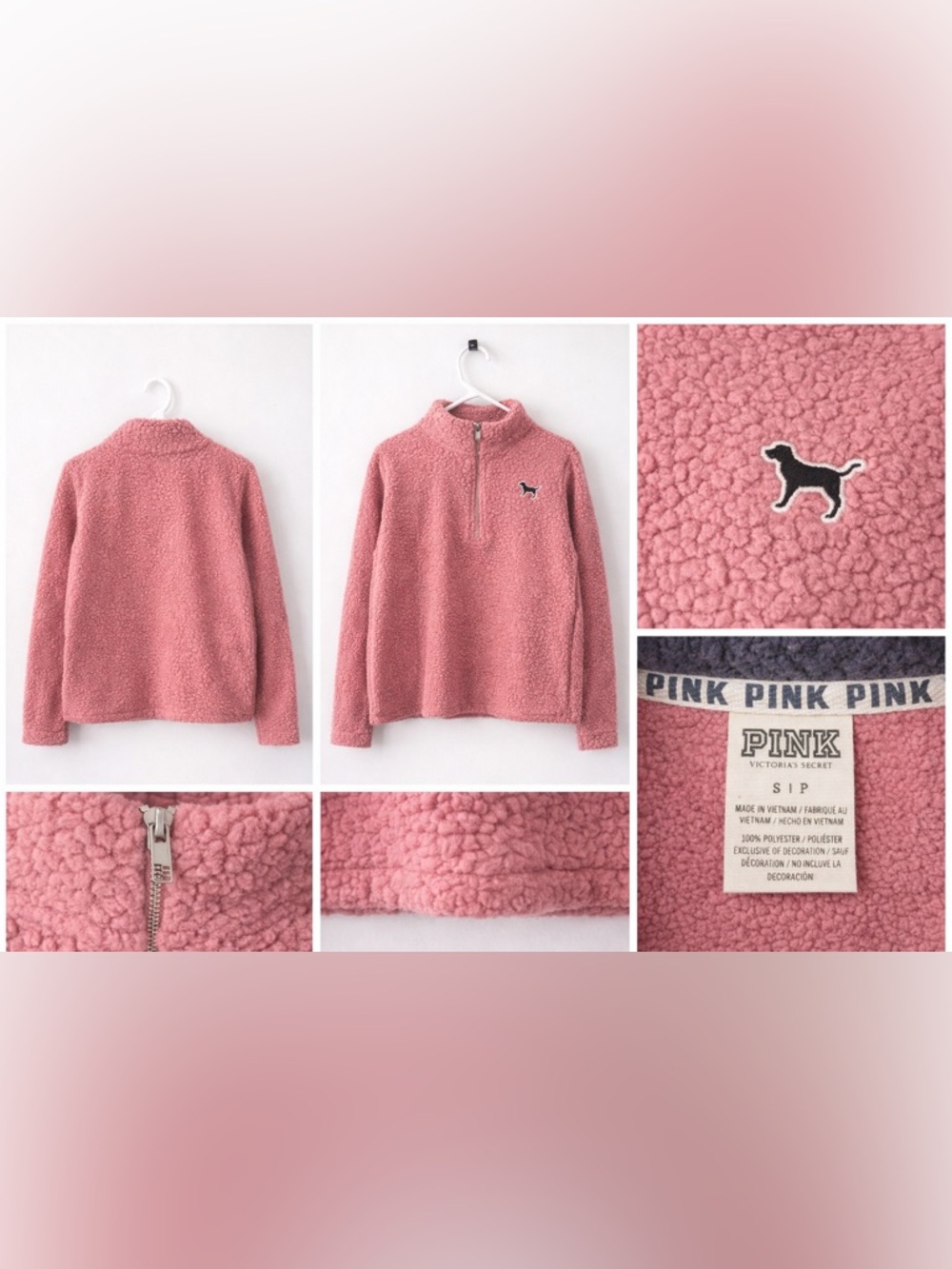 PINK Victoria's Secret Rose Pink Sherpa Half-Zip Pullover